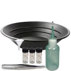 Sluice Monkey 10&Prime; Black Pan, 3oz Sniffer, 3 Glass Vials, Funnel, Tweezer