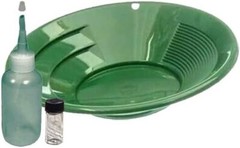 Sluice Monkey 10&Prime; Green Pan, 3 oz Sniffer Bottle, 3 Glass Vials, Funnel, Tweezer