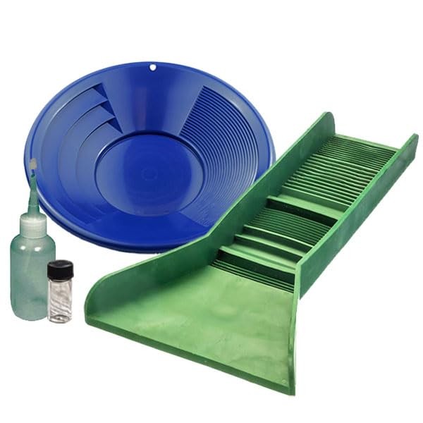 Sluice Monkey 12&Prime; Blue Gold Pan, Sniffer, Vial & Pocket Sized TPR Plastic Green
