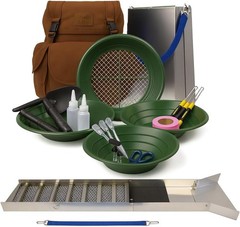 ASR Outdoor 24pc Complete Gold Prospecting Backpack Folding Sluice Box Kit Brown